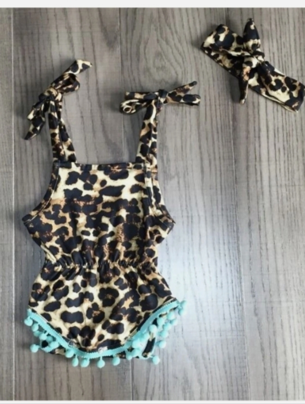 Boutique Leopard Print  Baby Girls Romper Jumpsuit & Headband Set